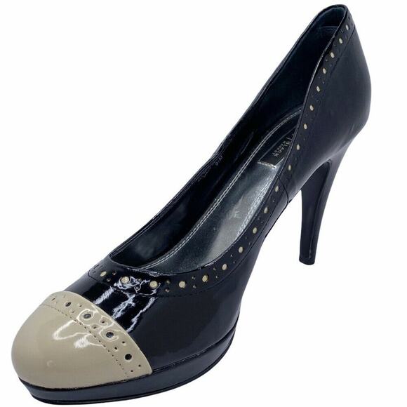 White House Black Market Benna Black/Tan Spectator Heels Size 9.5M Women's - Picture 2 of 11